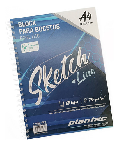 Block Sketch Line Para Bocetar Plantec A4 60h 75gr Anillado