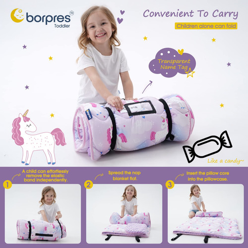 Colchoneta Para Siesta Con Almohada Juego Grande Enrollable Unicornio