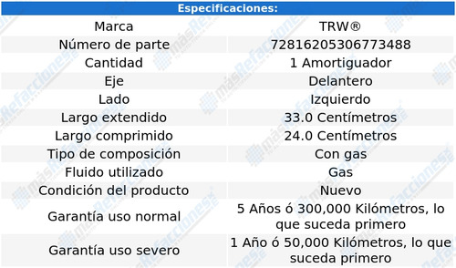 Amortiguador Gas Delantero Izquierdo 135i De 2008 A 2013 Trw