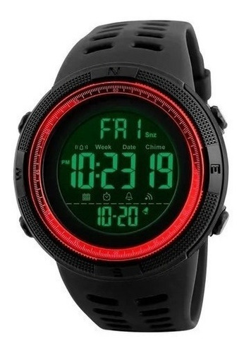 Reloj deportivo digital impermeable Skmei 1251 para hombre, correa de color negro, bisel, color rojo