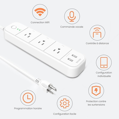 Regleta Inteligente Wi-fi De 3 Tomas , 2 Puertos Usb 2,4 Ghz