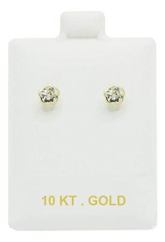 Broquel De Oro Sólido 10k, Con Zirconia. En Bolsa De Regalo
