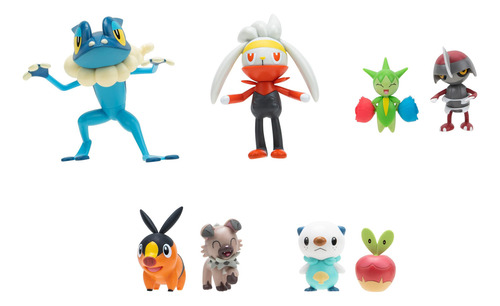 5 Pack Figuras Pokémon Battle Frogadier Raboot Tepig Roselia