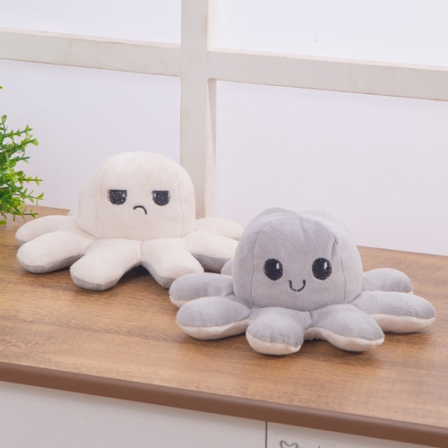 Pulpo bipolar en polvo de peluche reversible de color gris/crema de TikTok