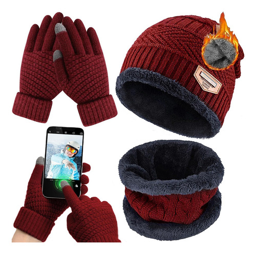 3 Piezas Gorros De Invierno Niños Con Bufanda Y Guantes