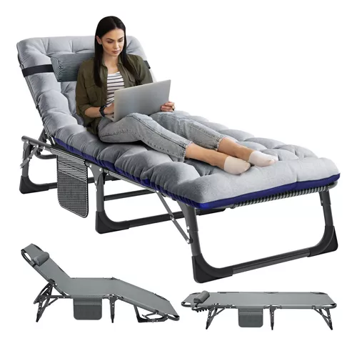 Sillas de camping para adultos, sillas de dormir, sala de estar, silla  reclinable plegable con almohada, cojín suave, de gran tamaño, ajustable,  silla