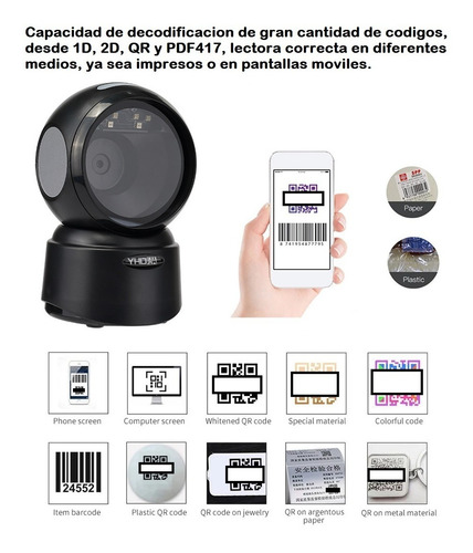 Imagen 9 de 9 de Lector Escáner Código De Barras Omnidireccional Usb Con Base
