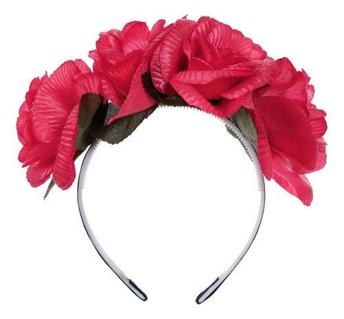 Diadema Flores Disfraz Patria Día Muertos 20cm Mylin 3pzas Color Coral