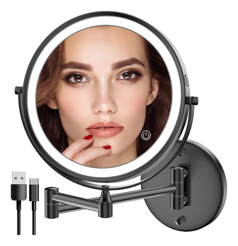 Espejo De Maquillaje Luz Led Pantalla 8extensible-negro