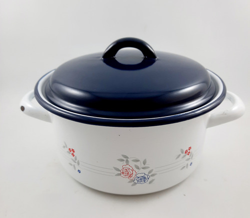 Cacerola Enlozada Antigua Decorada 18 Cm Blanco