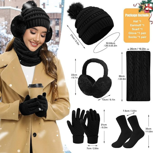 Set De Gorro Bufanda De Punto Invierno Con Guantes De