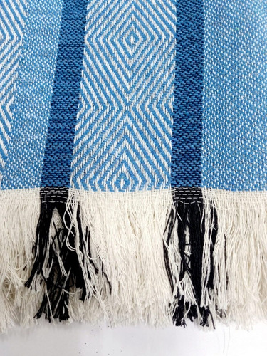 Poncho Artesanal Rombos Azul Turquesa