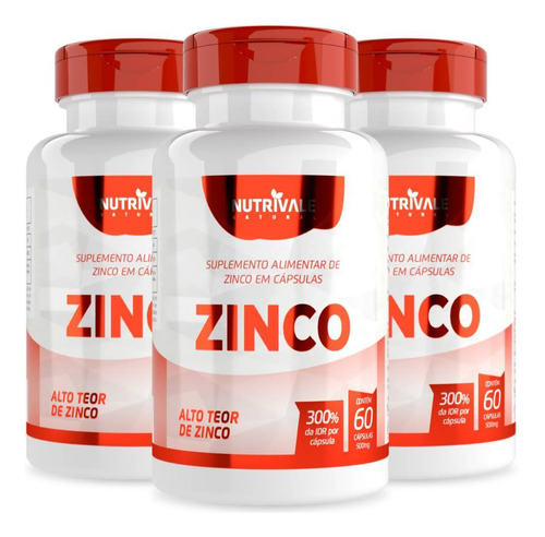 Kit 3x Zinco Quelato 300% Idr 60 Cápsulas - Nutrivale