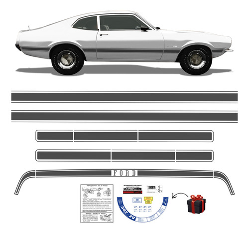 Faixa Ford Maverick 1973/1976 Fase 1 + Etiquetas Advertência