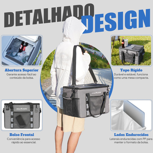 INSMEER Bolsa Térmica 70 Latas Tampa Dura Dobrável com 2 Porta-Copos, Impermeável e Portátil Cooler para Praia e Acampamento