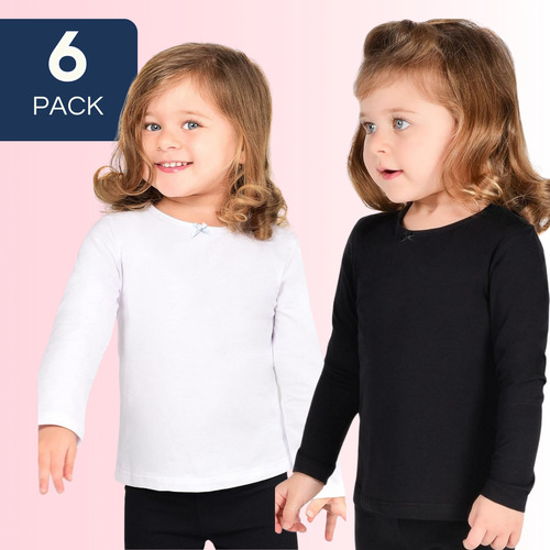 Pack 6 Camisetas Algodón Mnga Larga Polera Niña Primera Capa