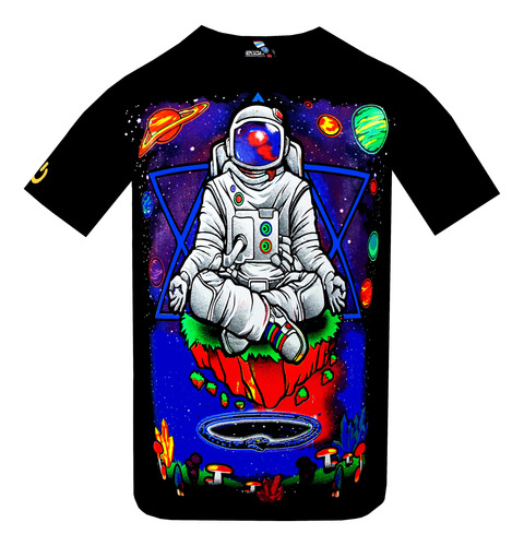 Playera Astronauta Meditando Fluorescente Neón Con Luz Negra