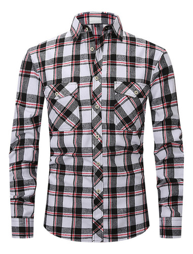 Camisa De Manga Larga Con Botones Y Cuello Vuelto A Cuadros