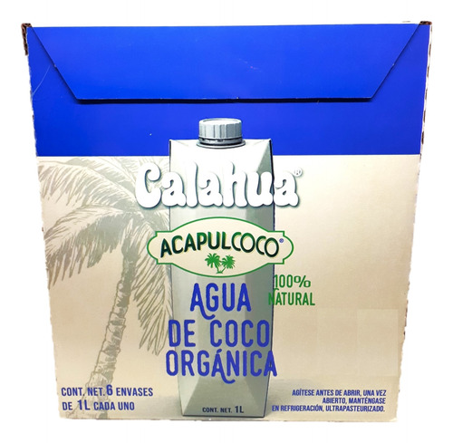 Agua De Coco Natural Calahua Acapulco Caja 6 Pzs De Litro