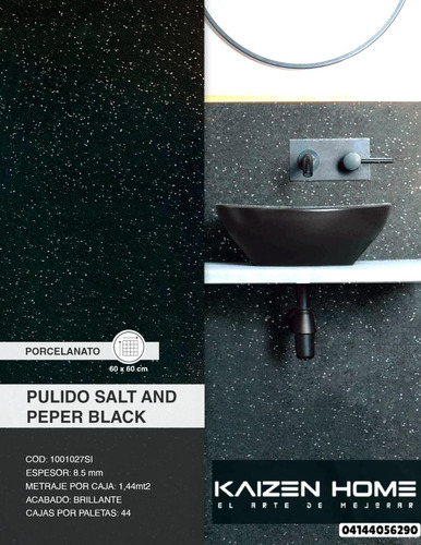 Porcelanato 60x60 Pulido Salt And Peper Black