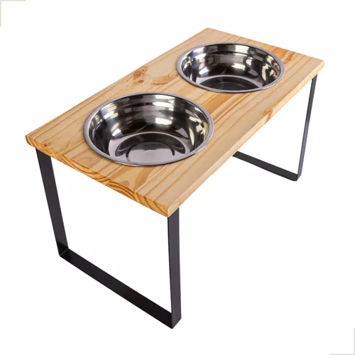 Comedouro Duplo Para Cachorro E Gato Pinus Com Pote Inox - G