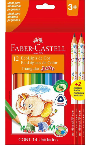 Lápis De Cor Jumbo 12cores Longo+2 Preto 6un Faber-castell