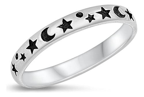 Anillo De Plata De Ley 925 Con Diseño De Estrella De Luna, T