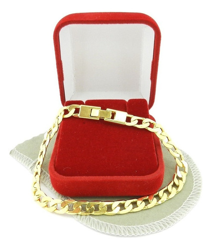 Pulseira Masculina 19cm 6mm Largura Folheado Ouro Pl489 Comprimento 19 Cm Cor Dourado