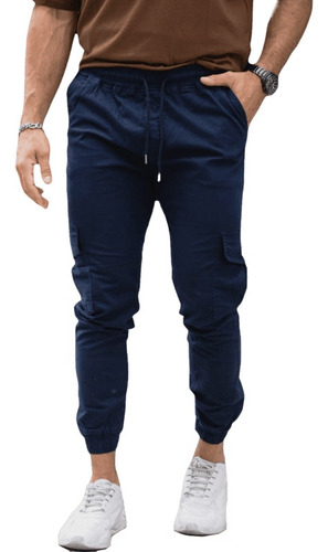 Pantalon Cargo Jogger Hombre Cintura Con Elástico Y Cordón 