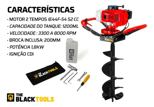 Perfurador Solo Gasolina 52cc + Broca 800x150mm E Extensor