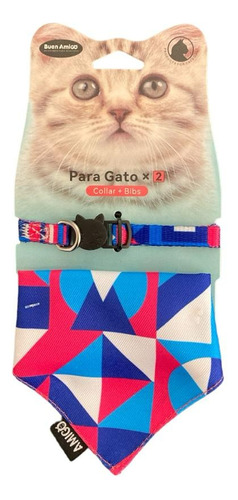 Collar  Y Bandana Para Gato Diseño Multicolor
