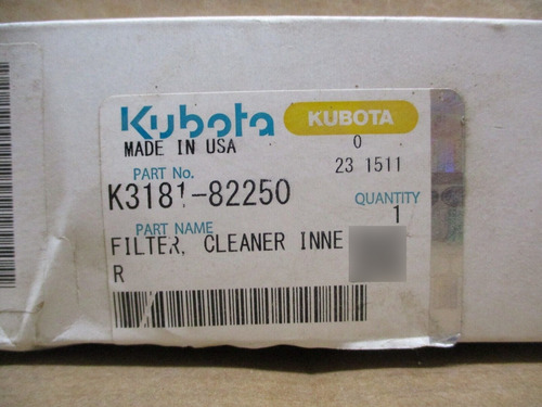 Kubota Inner Air Filter K3181-82250 Bby
