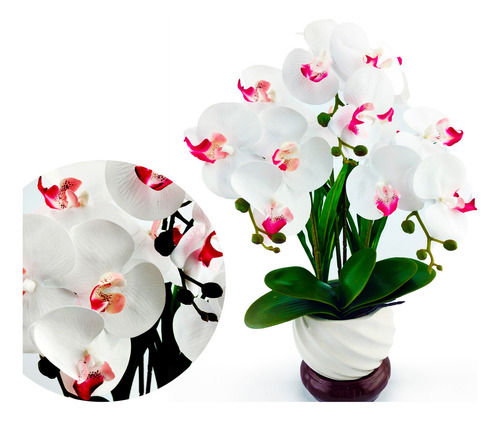 Planta Artificial Orquidea Blanca Con Maceta Ceramica Blanca