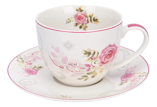 Stp J-217515 - Taza De Té Y Platillo De Porcelana, Jardín De