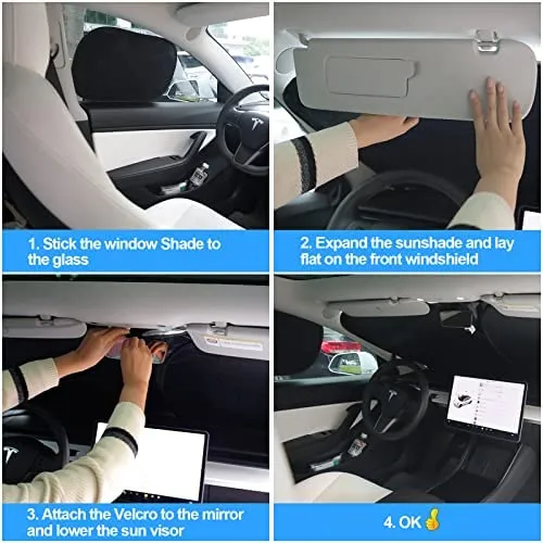 Tesla Windshield Sunshade 240t Polyester Shield For Fro...