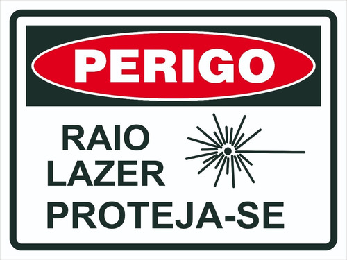 Placa De Sinalização | Perigo Raio Lazer Proteja-se | 30x20