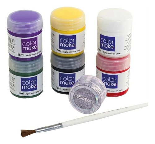 Tinta Facial Color Make Kids Com 6 Cores + Pincel + Glitter Cor Do Blush Colorido