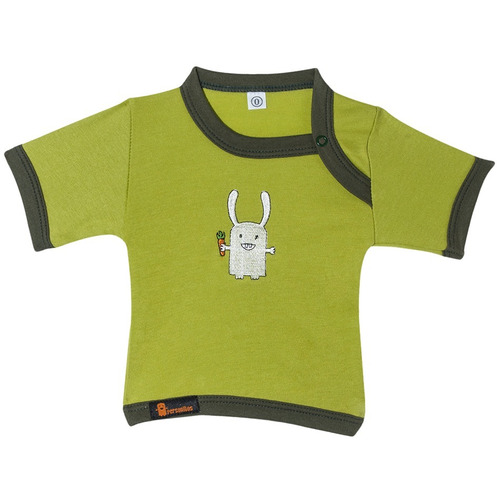 Polera Niño Conejito Verde Con Ribetes Verde Musgo Talla 4