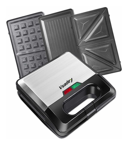 Vsadey Waffle Maker, 3 En 1 Sándwich Waffle Iron Y Panini Pr