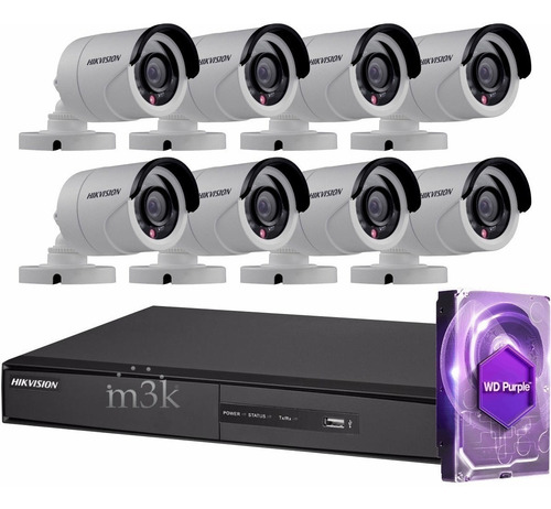 Kit Seguridad Hikvision Full Hd Dvr 16 + Disco Instalado + 8 Camaras Infrarrojas Exterior O Domos + Ip P2p Cctv M3k