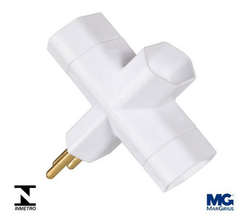 Adaptador T Benjamim 2p+t De 10a Branco Margirius Três Polos