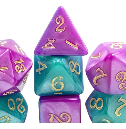 7x Dados Poliédricos D4 D6 D8 D10 D12 D20 Verde Violeta