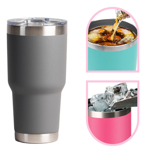 Vaso Térmico Gris De 30oz Acero Inoxidable Con Popote