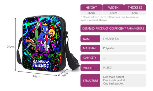K Conjunto De 3 Bolsas De Lona Mochila Roblox Rainbow Friend