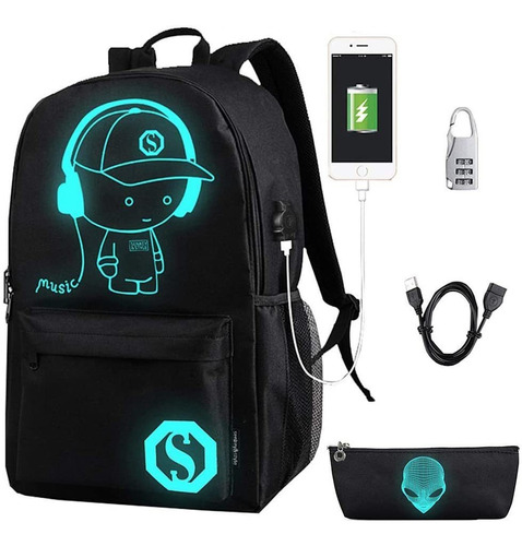 Mochila Luminosa Flymei Con Puerto De Carga Usb, Antirobo