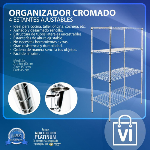 Estanteria 4 Estantes Metalico Cromado Rack Multiuso Cocina