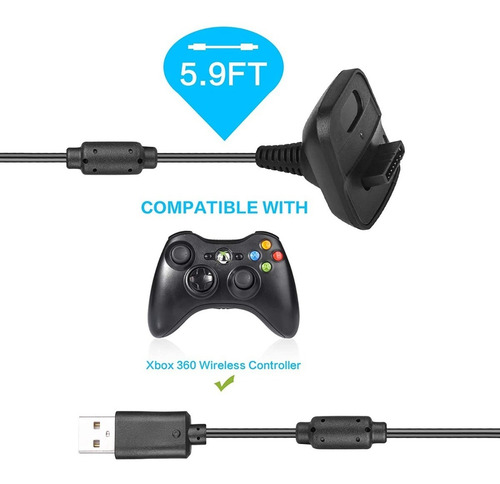 Imagen 5 de 10 de Cable Cargador Compatible Joystick Xbox 360 Pc Usb 2 En 1
