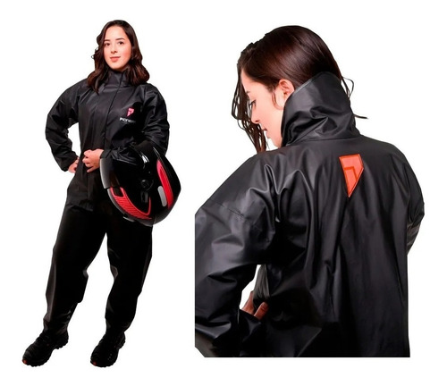 Capa De Chuva Pvc Motoqueira Feminina Com Gola Pvc Pioneira