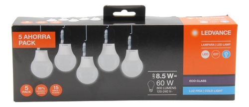 Pack De 5 Focos Ledvance Led 8.5w 6500k A60 E27 120-240v