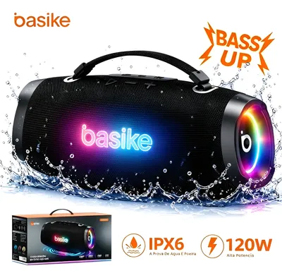 Basike Caixa 120w Boombox Tws Bass Boost Ipx6 10000mah Rgb Preto 5v